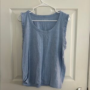 LOFT Sky Blue Ruffle-Trim Scoop Neck Tank